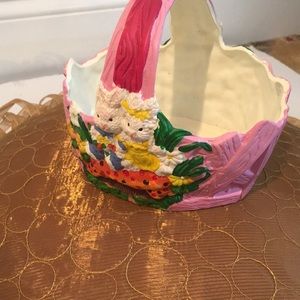 NWT vintage 1990s pink ceramic basket